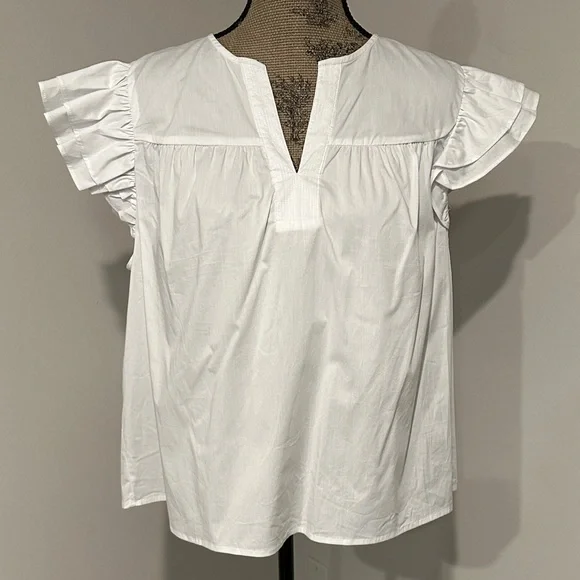 Marc New York White Ruffle flutter cap Sleeve baby doll Top size XL - Picture 2 of 9